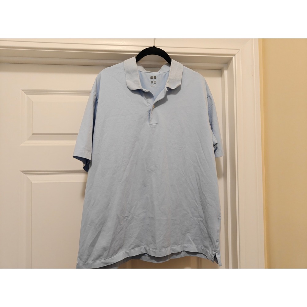 Uniqlo AIRism Pique‎ Polo Shirt Mens Large Light Blue Short Sleeve 341-458186